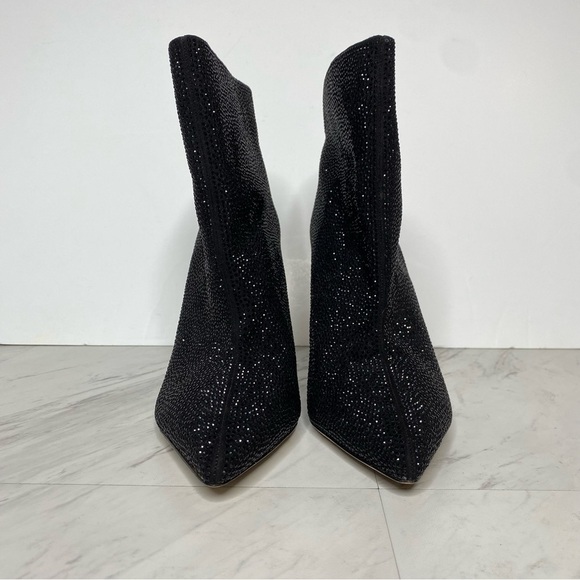 L’agence Mariette Pointy Toe Black Rhinestone Heeled Bootie 9 1/2 - Picture 2 of 15